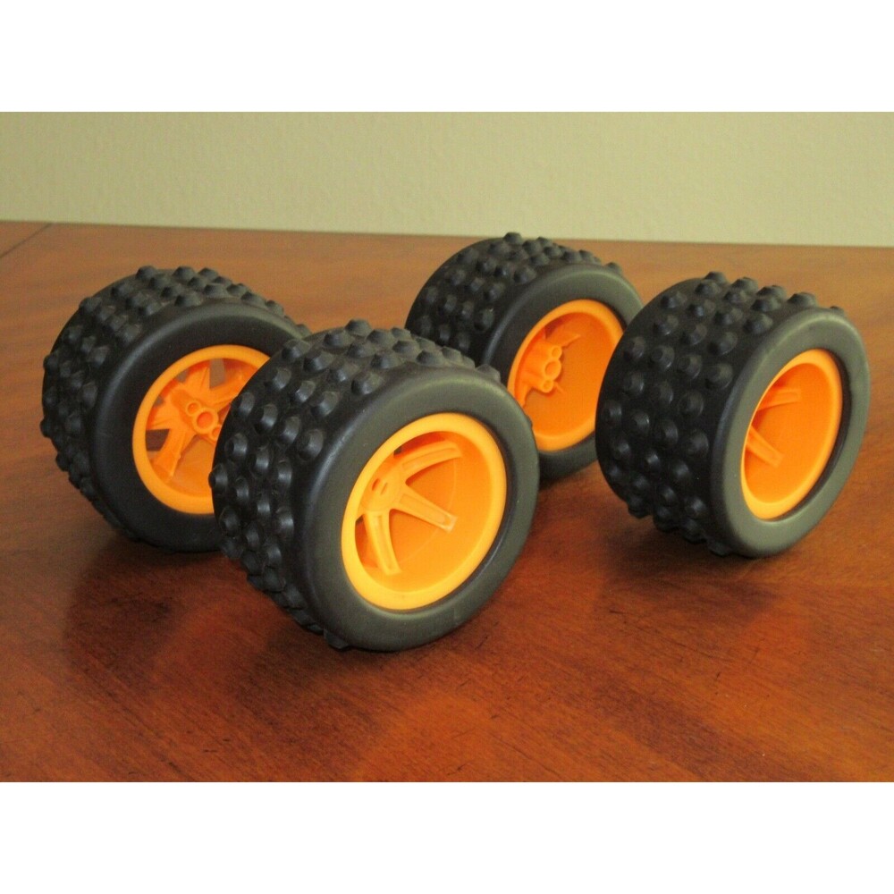 4 BIG K'NEX WHEELS Soft Terrain Trekker Tire Dune Buggy Monster Truck Orange 3.5